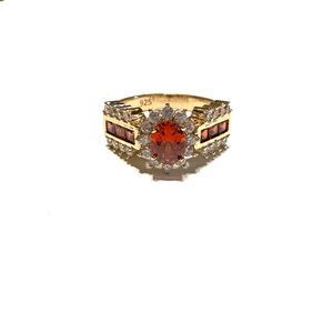 Gold Over Sterling Silver 925 Orange/Red Gemstone Ring Size 10.5